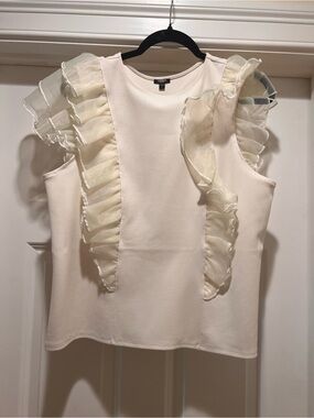 Express Ivory Ruffle-Trim Sleeveless Top